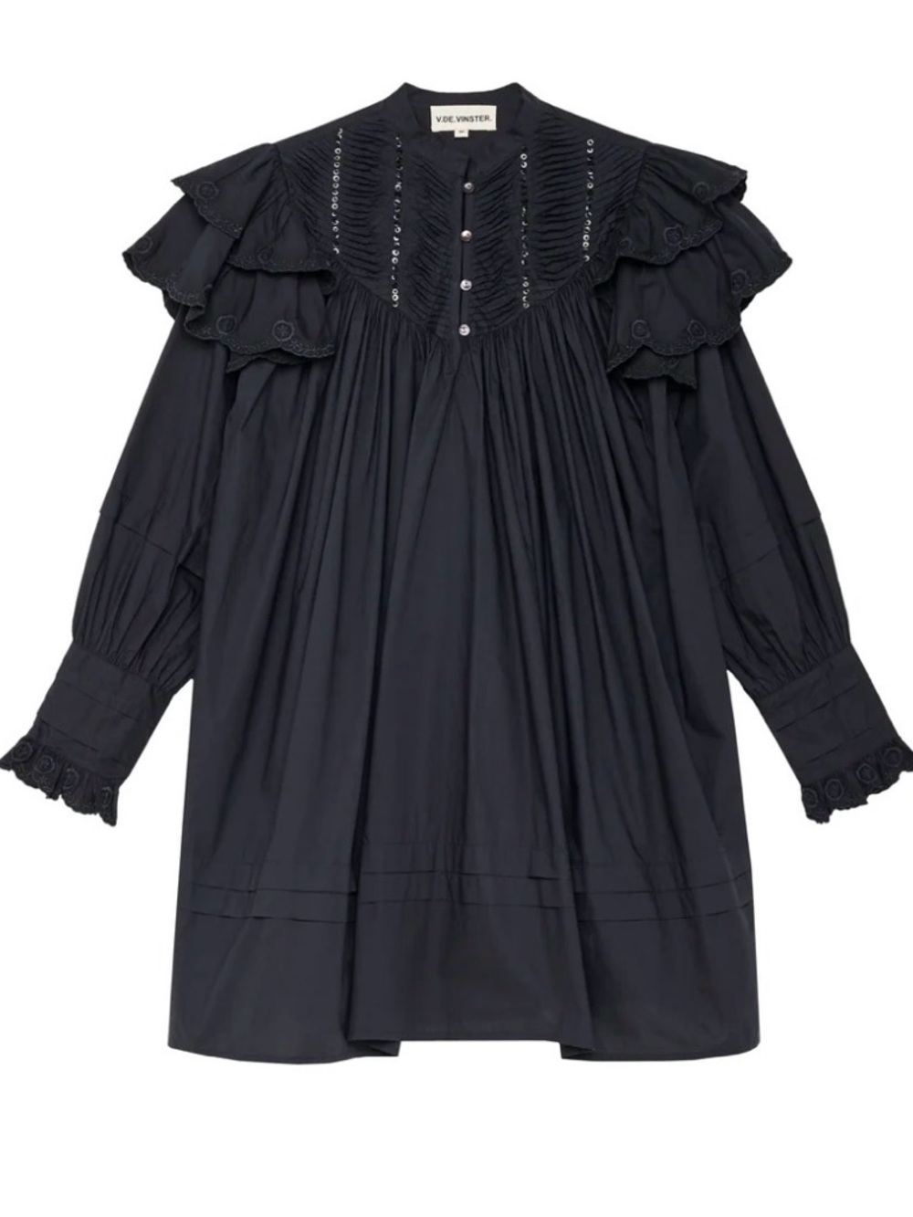 V DE VINSTER “Chloé” Black Boho Ruffle Short Mini Dress, women’s size XS